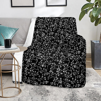 Black And White Cherry Blossom Print Blanket