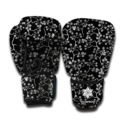 Black And White Cherry Blossom Print Boxing Gloves