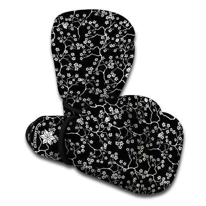 Black And White Cherry Blossom Print Boxing Gloves