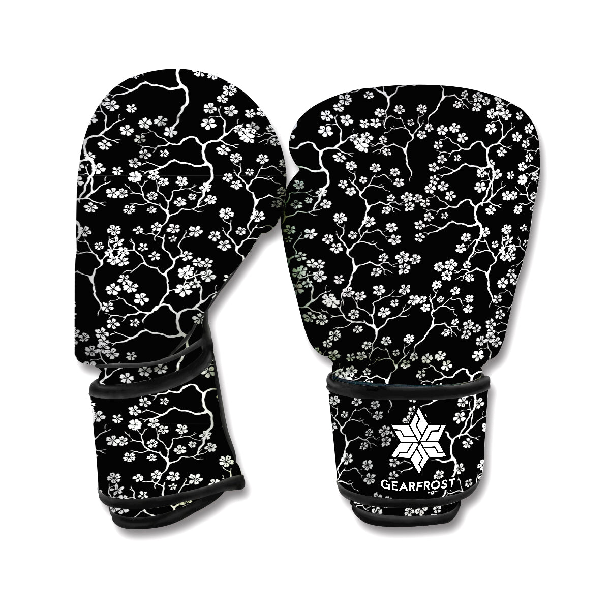 Black And White Cherry Blossom Print Boxing Gloves