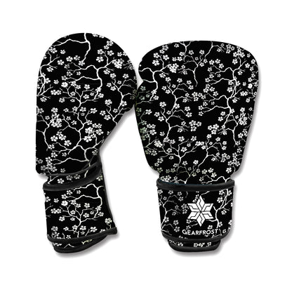 Black And White Cherry Blossom Print Boxing Gloves