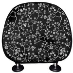 Black And White Cherry Blossom Print Car Headrest Covers