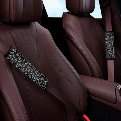 Black And White Cherry Blossom Print Car Seat Belt Covers