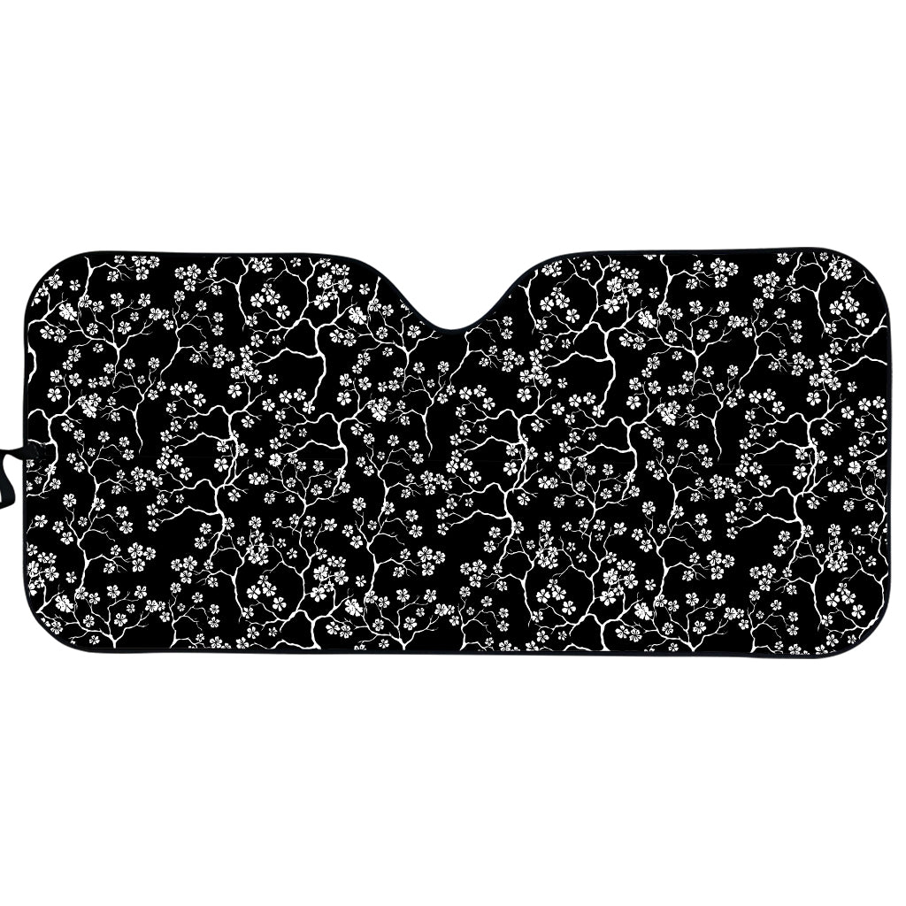 Black And White Cherry Blossom Print Car Sun Shade