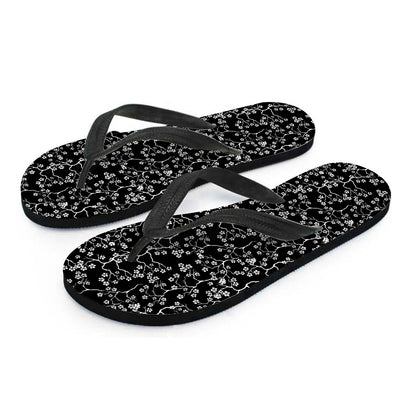 Black And White Cherry Blossom Print Flip Flops