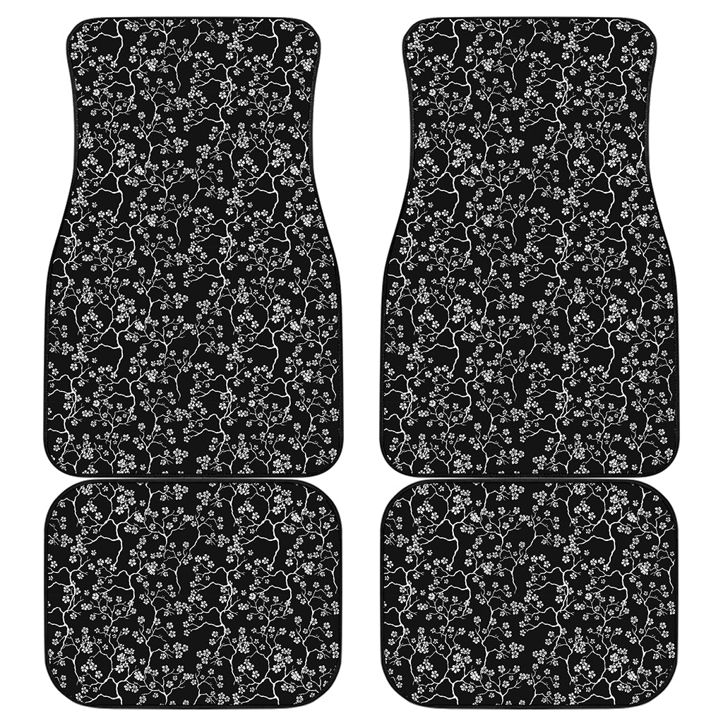 Black And White Cherry Blossom Print Front and Back Car Floor Mats