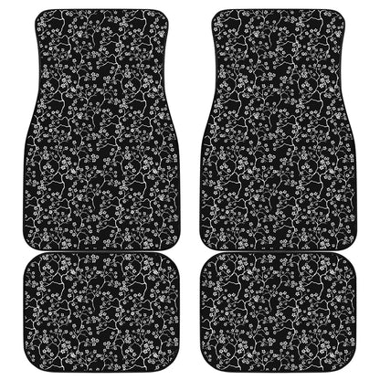 Black And White Cherry Blossom Print Front and Back Car Floor Mats