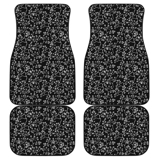 Black And White Cherry Blossom Print Front and Back Car Floor Mats
