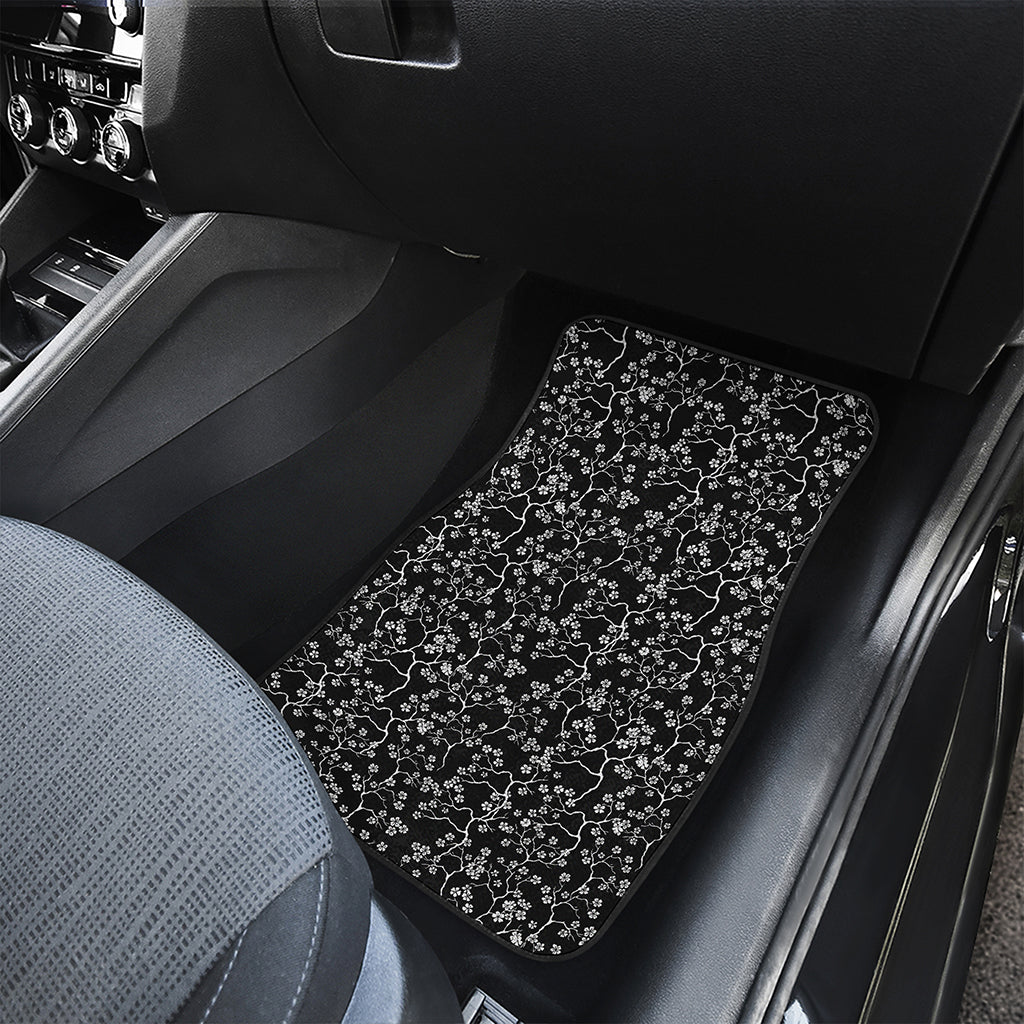 Black And White Cherry Blossom Print Front and Back Car Floor Mats