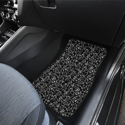 Black And White Cherry Blossom Print Front and Back Car Floor Mats