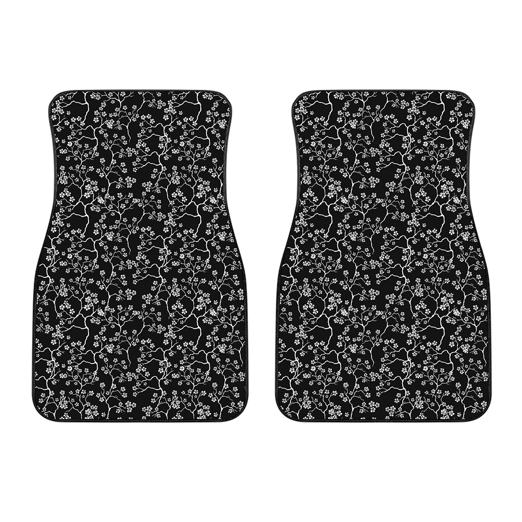 Black And White Cherry Blossom Print Front Car Floor Mats
