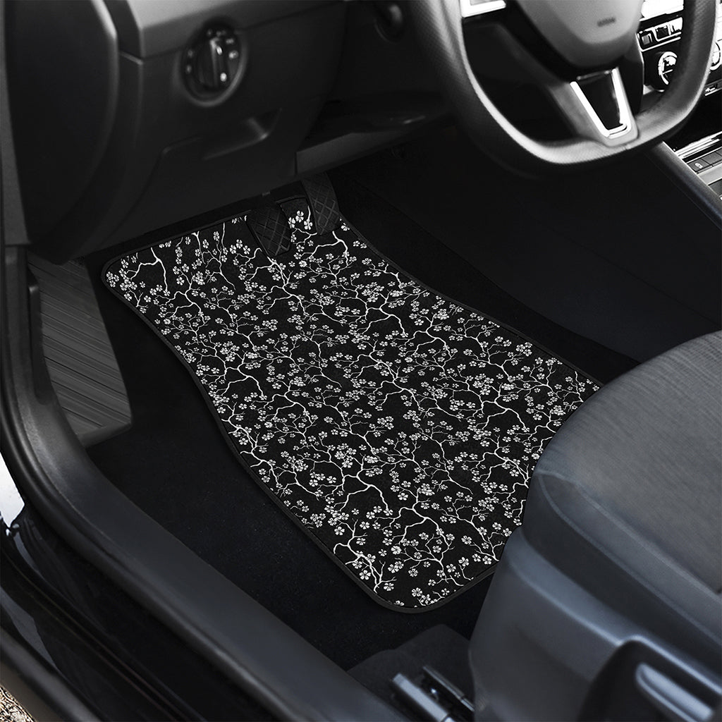 Black And White Cherry Blossom Print Front Car Floor Mats