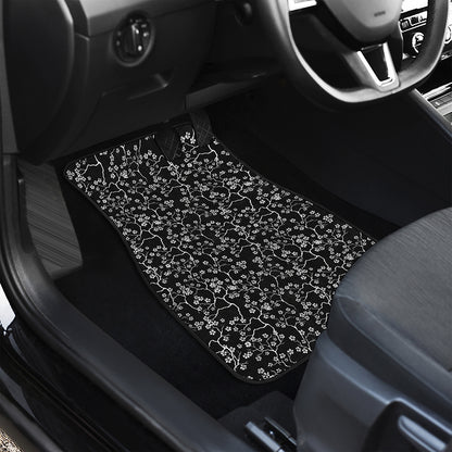 Black And White Cherry Blossom Print Front Car Floor Mats