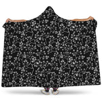 Black And White Cherry Blossom Print Hooded Blanket