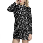 Black And White Cherry Blossom Print Hoodie Dress