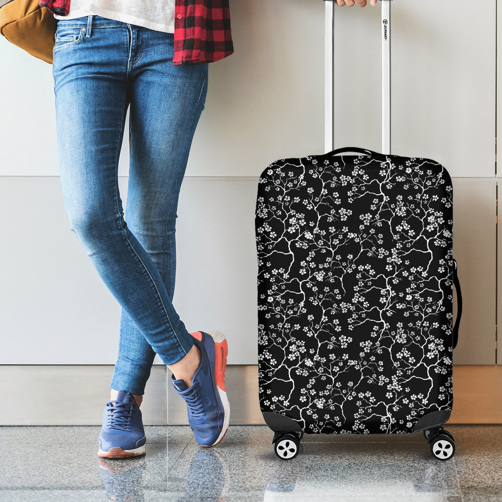 Black And White Cherry Blossom Print Luggage Cover