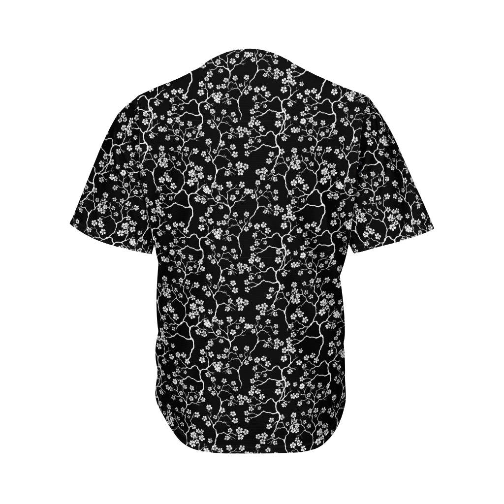 Black And White Cherry Blossom Print Men's Baseball Jersey