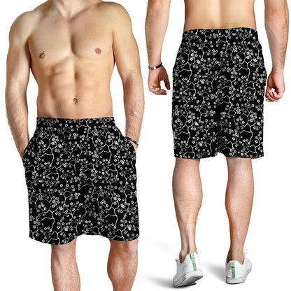 Black And White Cherry Blossom Print Men's Shorts