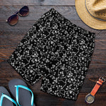 Black And White Cherry Blossom Print Men's Shorts