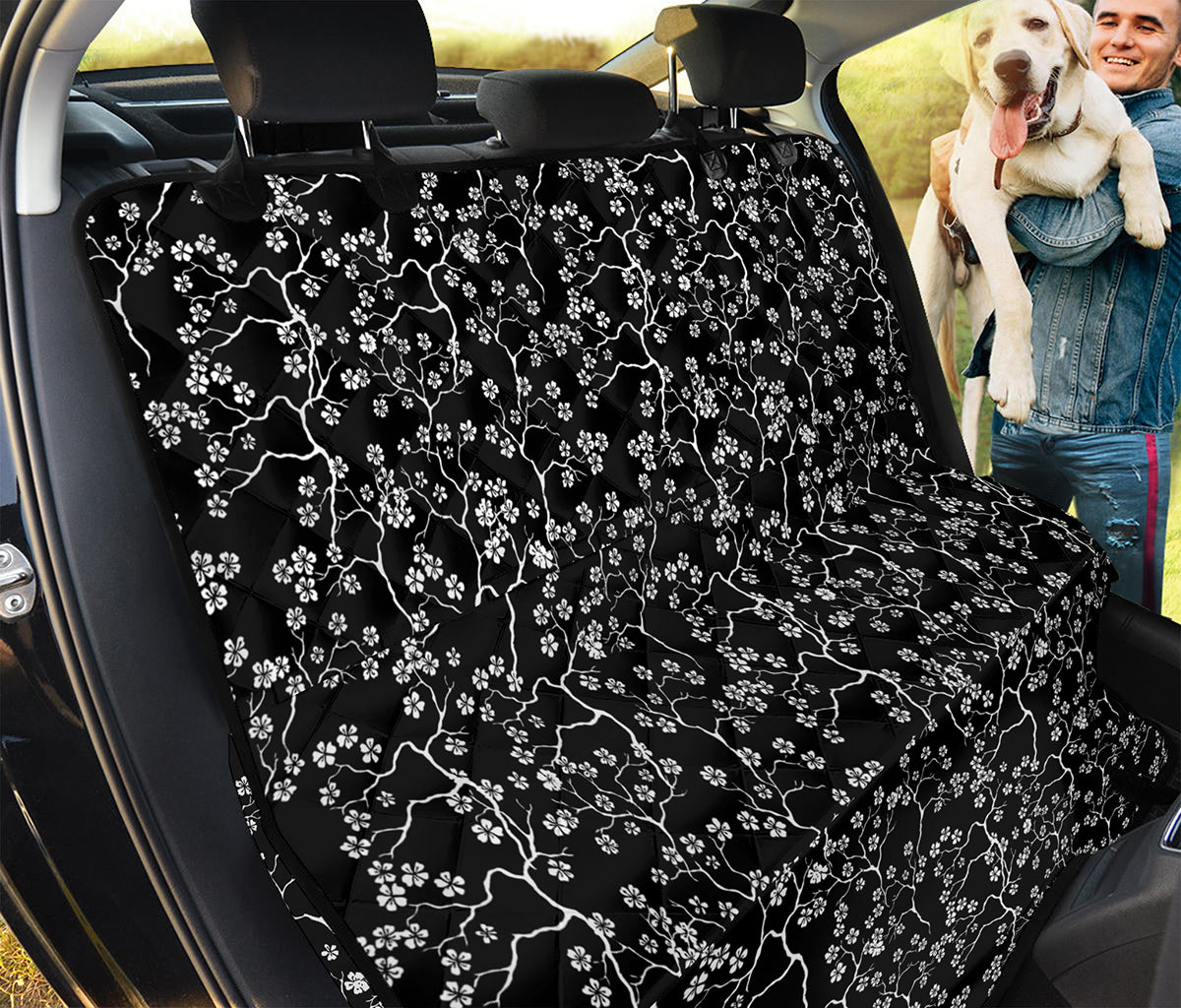 Black And White Cherry Blossom Print Pet Car Back Seat Cover