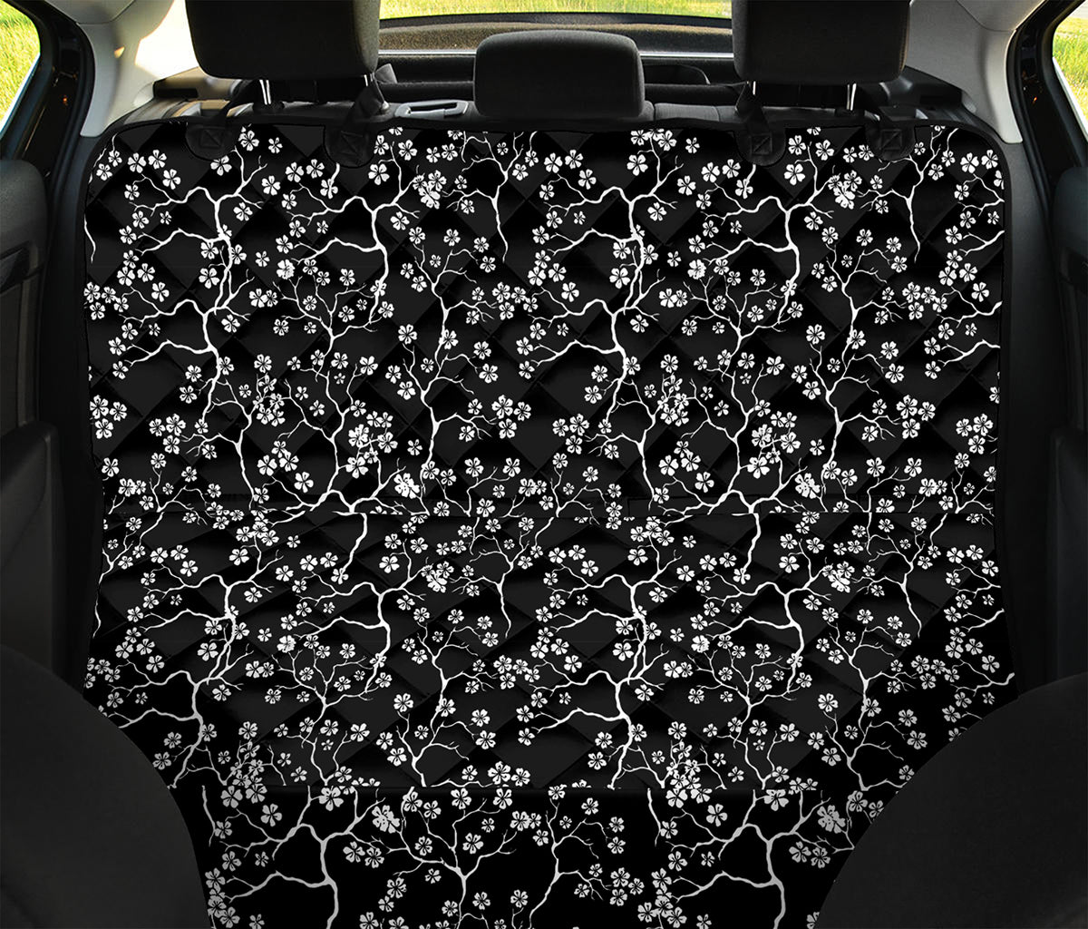 Black And White Cherry Blossom Print Pet Car Back Seat Cover