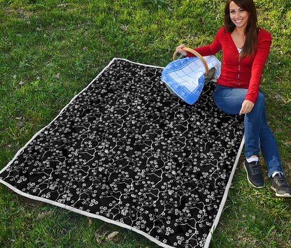 Black And White Cherry Blossom Print Quilt