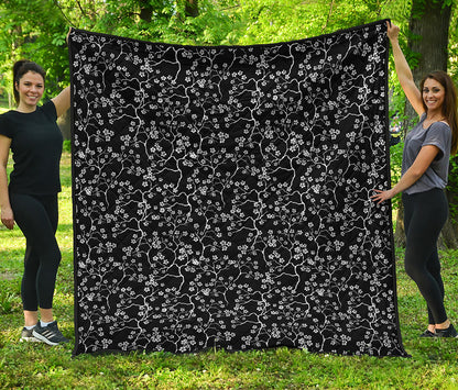 Black And White Cherry Blossom Print Quilt
