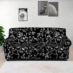 Black And White Cherry Blossom Print Sofa Cover