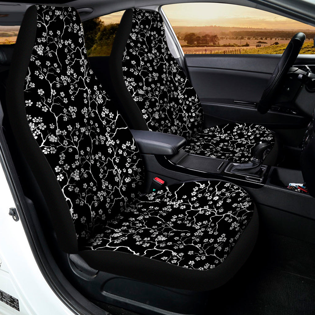 Black And White Cherry Blossom Print Universal Fit Car Seat Covers