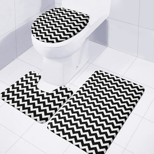 Black And White Chevron Pattern Print 3 Piece Bath Mat Set