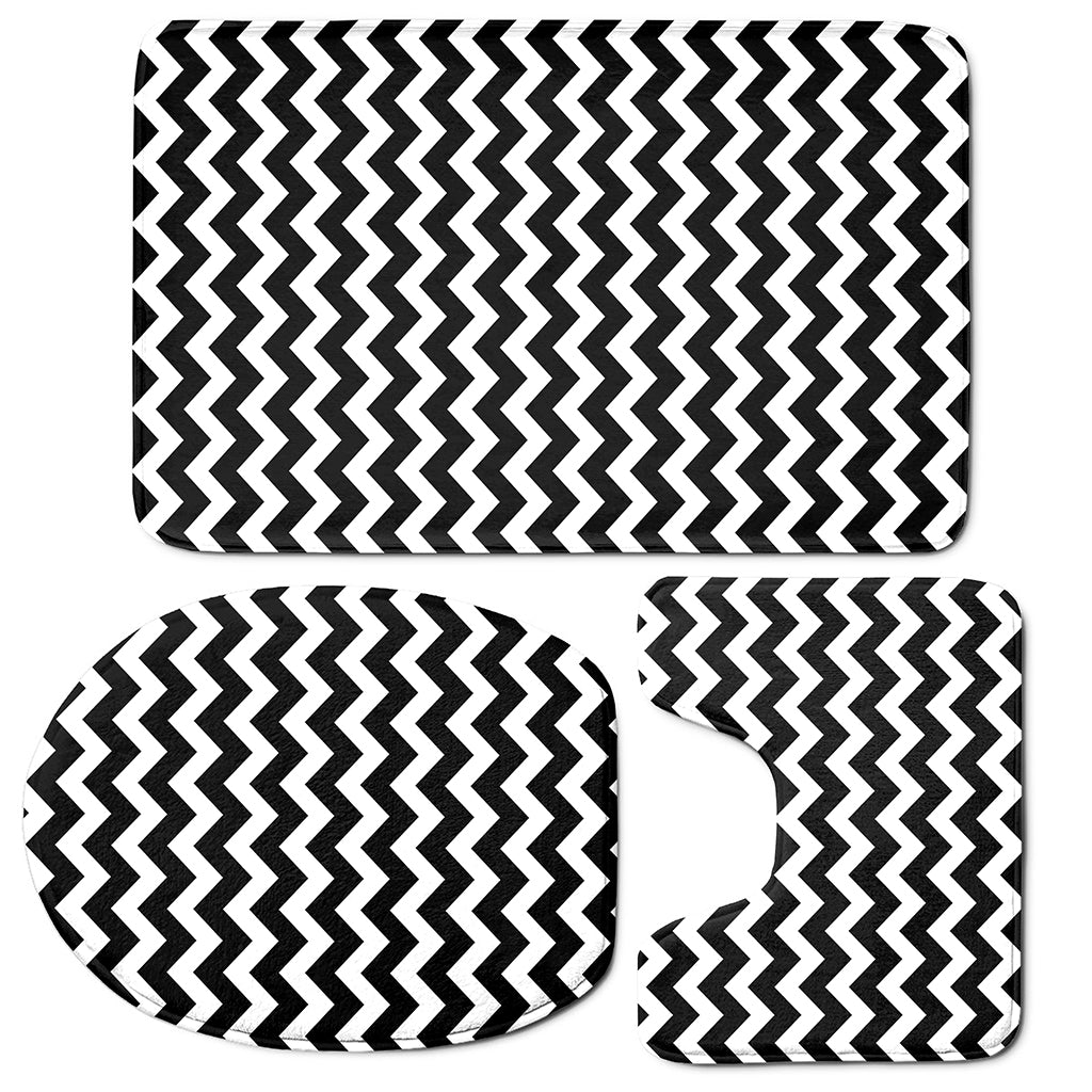 Black And White Chevron Pattern Print 3 Piece Bath Mat Set