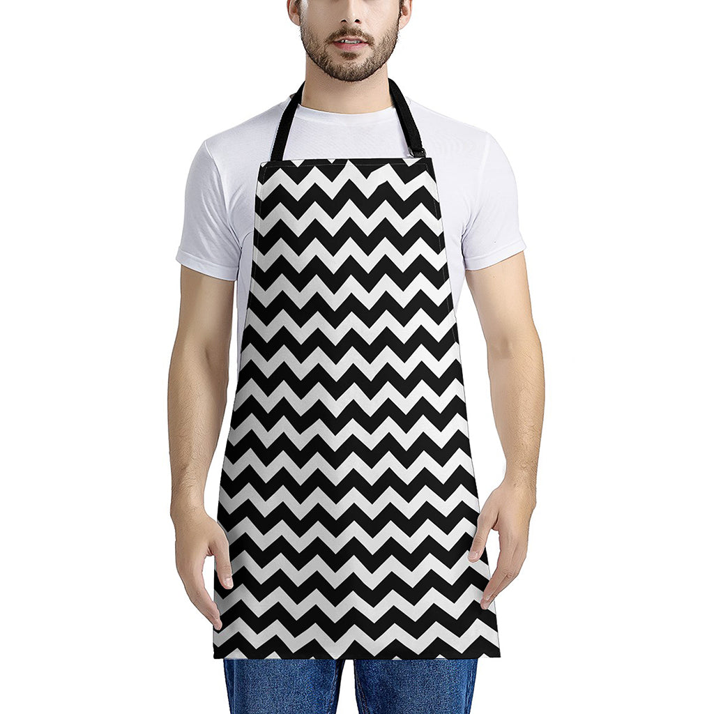 Black And White Chevron Pattern Print Apron