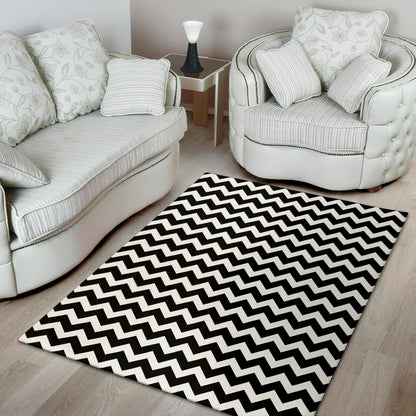 Black And White Chevron Pattern Print Area Rug