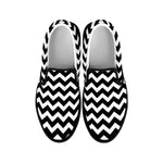 Black And White Chevron Pattern Print Black Slip On Shoes