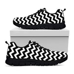Black And White Chevron Pattern Print Black Sneakers