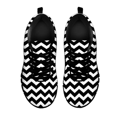 Black And White Chevron Pattern Print Black Sneakers