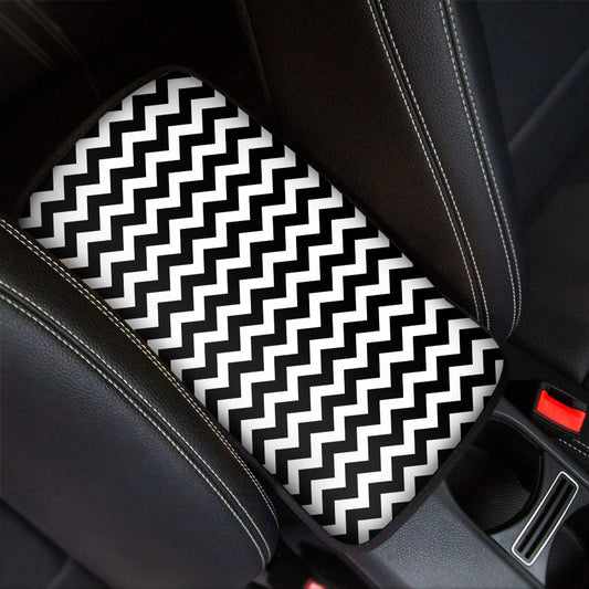Black And White Chevron Pattern Print Car Center Console Cover