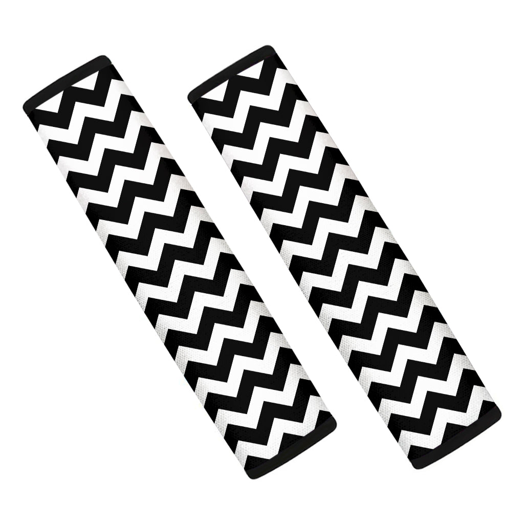 Black And White Chevron Pattern Print Car Seat Belt Covers