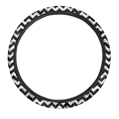 Black And White Chevron Pattern Print Car Steering Wheel Cover