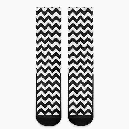 Black And White Chevron Pattern Print Crew Socks