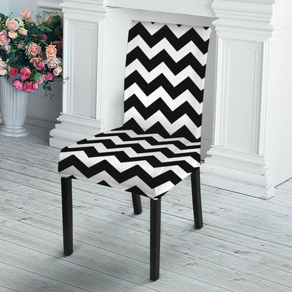 Black And White Chevron Pattern Print Dining Chair Slipcover