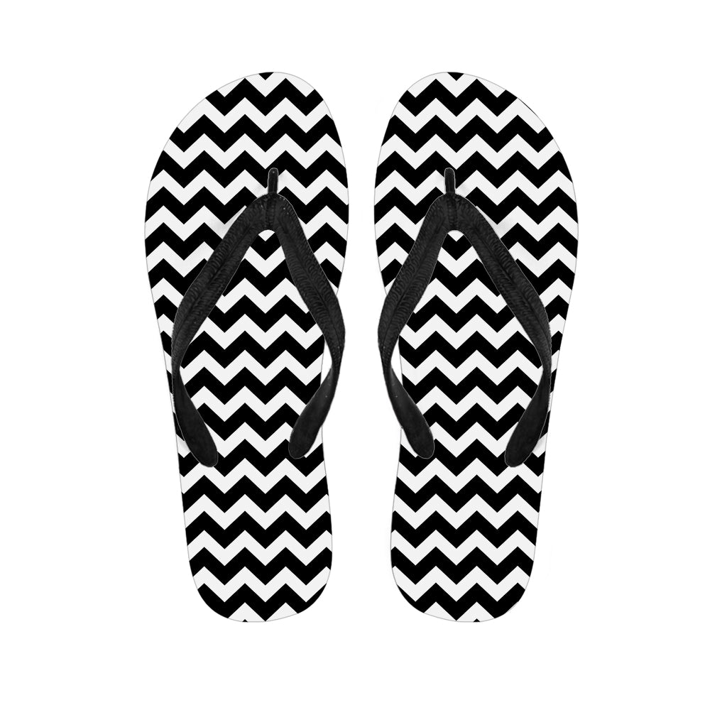 Black And White Chevron Pattern Print Flip Flops