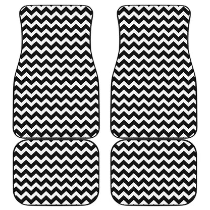 Black And White Chevron Pattern Print Front and Back Car Floor Mats