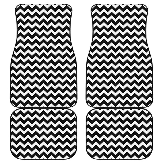 Black And White Chevron Pattern Print Front and Back Car Floor Mats