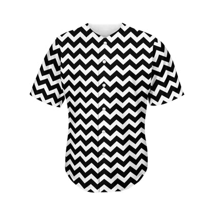 Black And White Chevron Pattern Print Men's Baseball Jersey