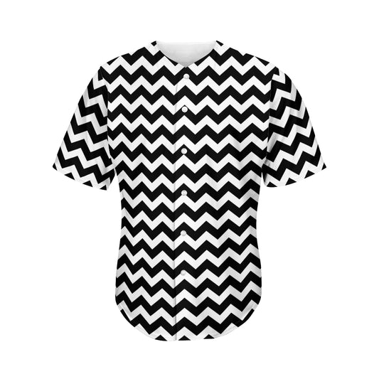 Black And White Chevron Pattern Print Men's Baseball Jersey