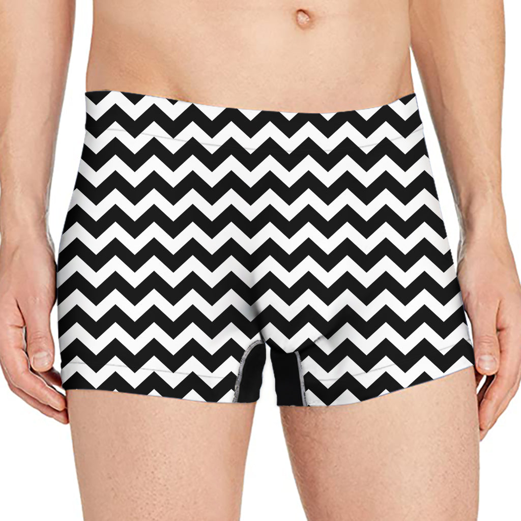 Black And White Chevron Pattern Print Men's Boxer Briefs