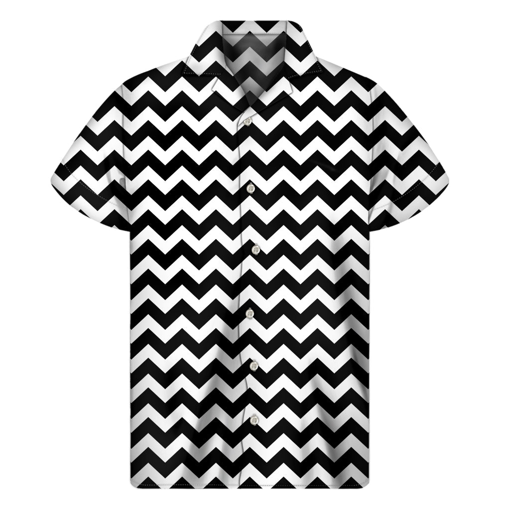 Black And White Chevron Pattern Print Men's Short Sleeve Shirt