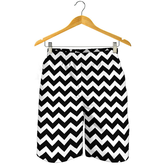 Black And White Chevron Pattern Print Men's Shorts