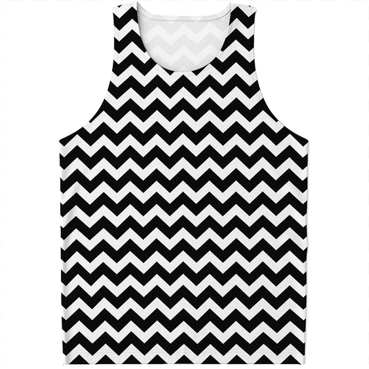 Black And White Chevron Pattern Print Men's Tank Top
